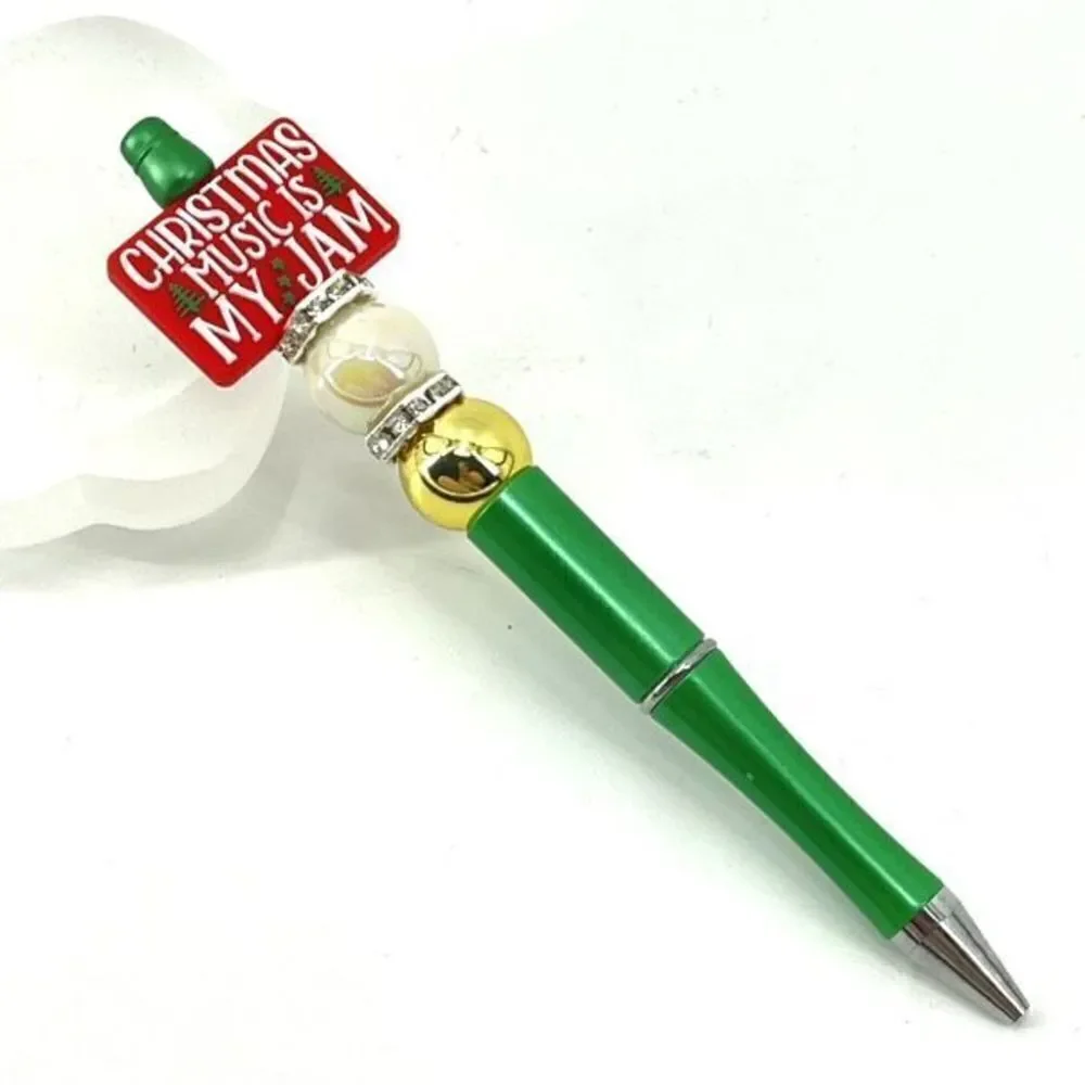 Christmas tree handmade pen NEW beads rhinestone bling red white green silver